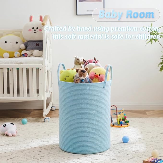 Laundry Basket,Woven Cotton Rope Laundry Hamper,40L for Decor Storage of Dirty Clothes,Toys and Blankets in Bathroom,Baby Room and Living Room