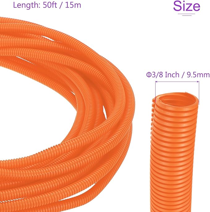 DMiotech 50ft Wire Loom Split Tubing 3/8 Inch(9.5mm) ID, Cord Protectors from Pet Flexible Conduit Cable Management for Office Home Garden, Orange