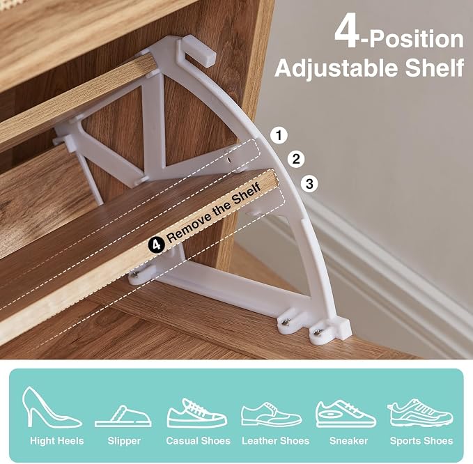 Barnyatoh Shoe Storage Cabinet, Boho Shoe Organizer with 2 Flip Drawers & Rattan Design,Farmhouse Freestanding Hidden Slim Narrow Shoe Rack Cabinet for Entryway, Foyer,Hallway, Natural