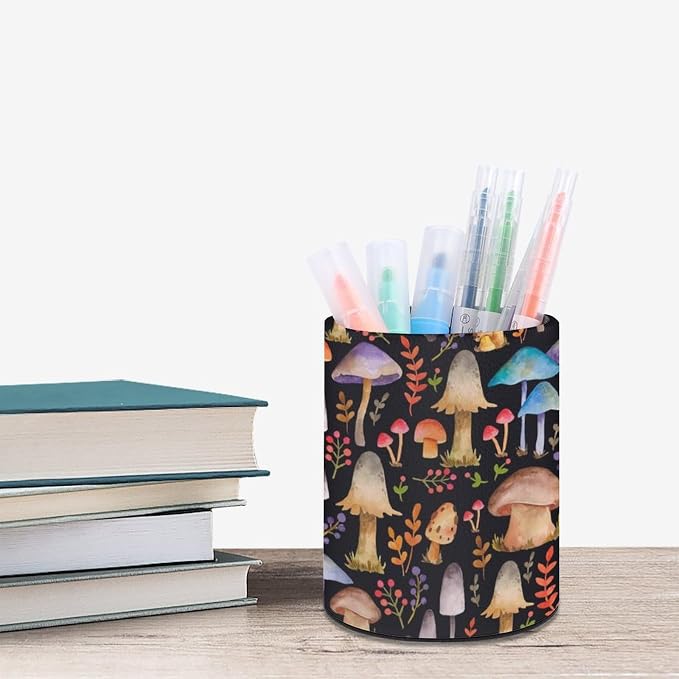 Mushrooms Pen Holder Pencil Cup for Desk Organizer | Cute Makeup Brush Holder PU Multifunctional Office Suppliesfor Decor Home Classroom School