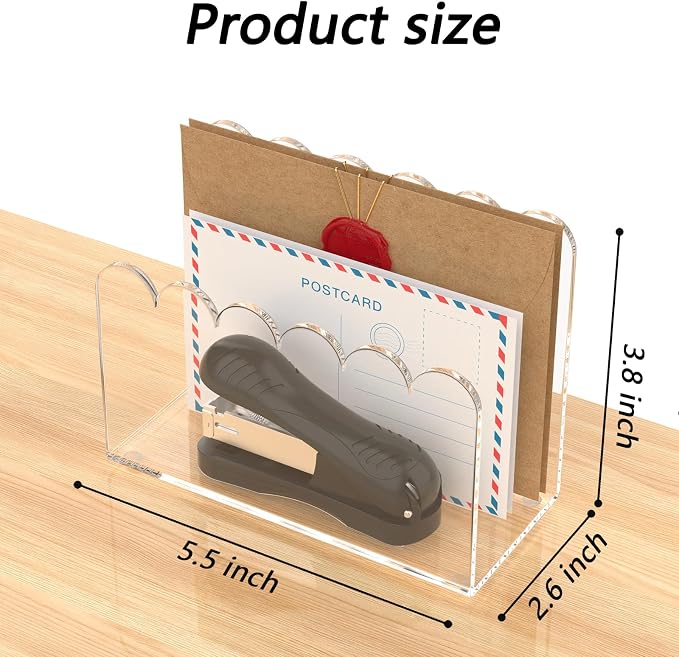 YAGELI 1-Slot Acrylic Mail Organizer for Desktop – Scalloped Clear Document Sorter, Vertical File Holder for Office/Home, Space-Saving Desk Organizer for Letters,Envelope,Bills,Stationery