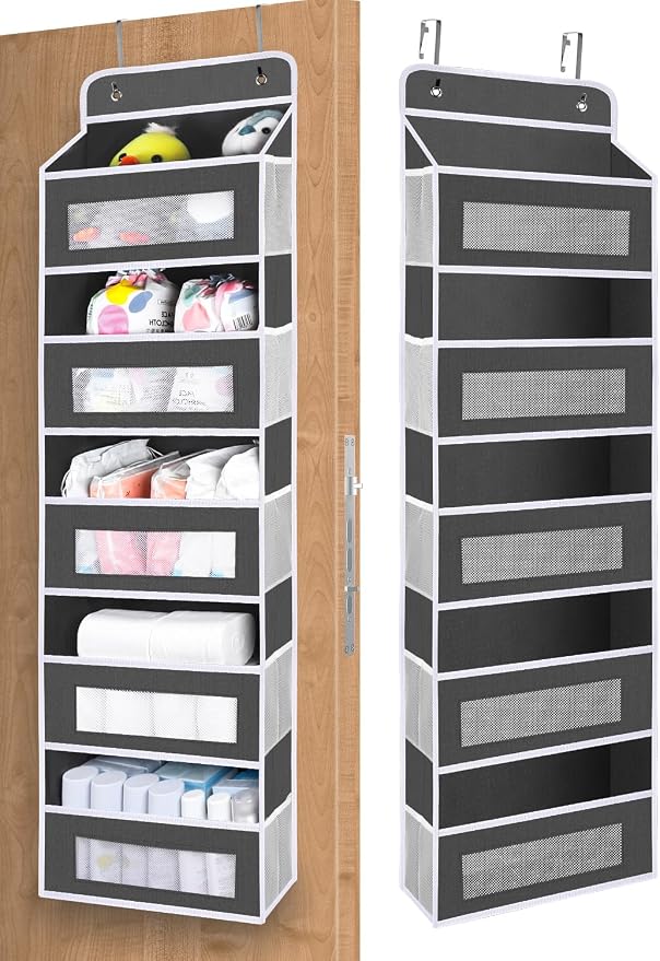 Upgrade Pocket Over The Door Organizer Storage, 5 Shelf Hanging Door Organizers with 10 Large Capacity Pockets, Anti Tilt 48 lb Load Behind Door Organizer for Bedroom, Bathroom, Pantry