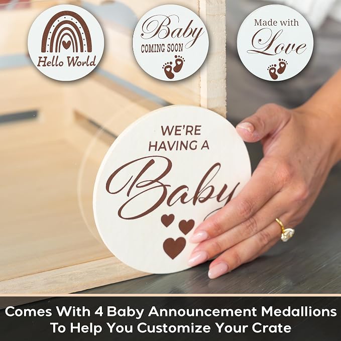 Wooden Baby Shower Crate Closet, Personalized Baby Shower Basket, Natural with Clear Acrylic Front