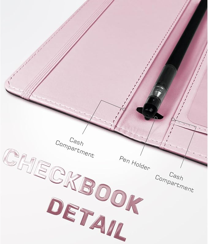 Letter Checkbook Cover, RFID Blocking Checkbook, Duplicate Checks with Pen Holder, Cards Slots, Multi-Functional Checkbook Holder for Personal and Business Checks