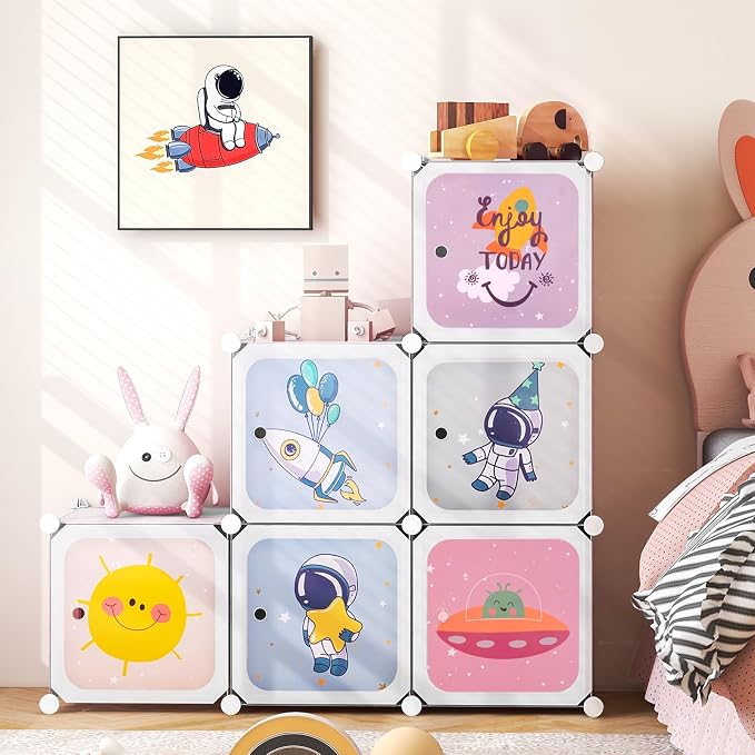 INFANS Children Wardrobe, Kid Closet Portable Baby Dresser Cute for Kids Bedroom Nursery Armoire with Doors 12 Cube 2 Hanging Sections, Kid Clothes Storage Organizer (White, 8 Cubes)