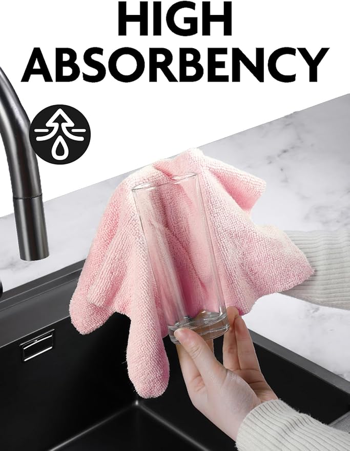 Fantasticlean Microfiber Cleaning Cloth Roll -75 Pack, Tear Away Microfiber Towels, 12" x 12", Reusable, Washable, Scratch Free, Ultra Absorbent Dishcloth for All-Around Cleaning Supplies (Pink)