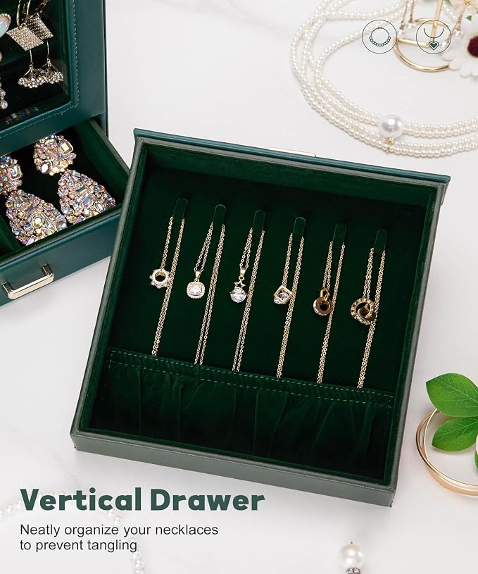 Homde Display Jewelry Box for Girls: Starter Organizer with Clear Window | Vertical Drawers for Earrings Rings Necklaces - Compact Footprint Fits Small Vanities - Birthday&Graduation Gift for Teens