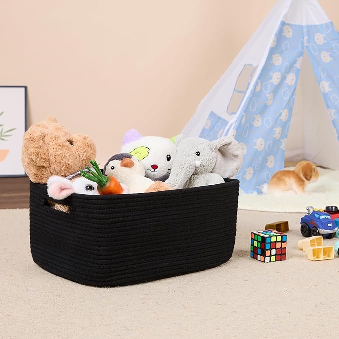 MiniArk Large Storage Baskets for Shelves, 17 x 13 x 7.5” Closet Organizers Bins for Clothes Blanket Towels, Baby Nursery, Toy Baskets Box, Woven Rope Baskets, 3 Packs Black