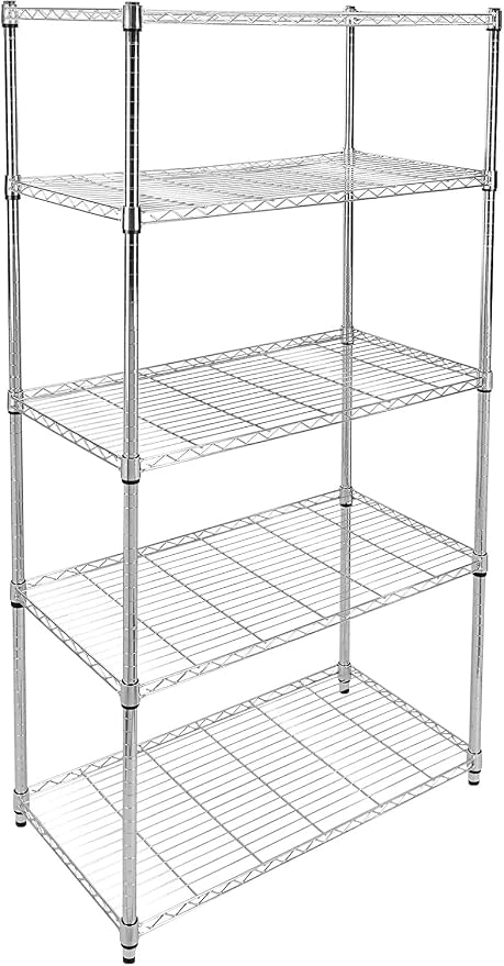 Simple Deluxe 5-Tier Heavy Duty Storage Shelves, 1750 Lbs Loading Capacity, 35.43" W x 17.72" D x 70.87" H Adjustable Shelving Unit with Wheels, Chrome