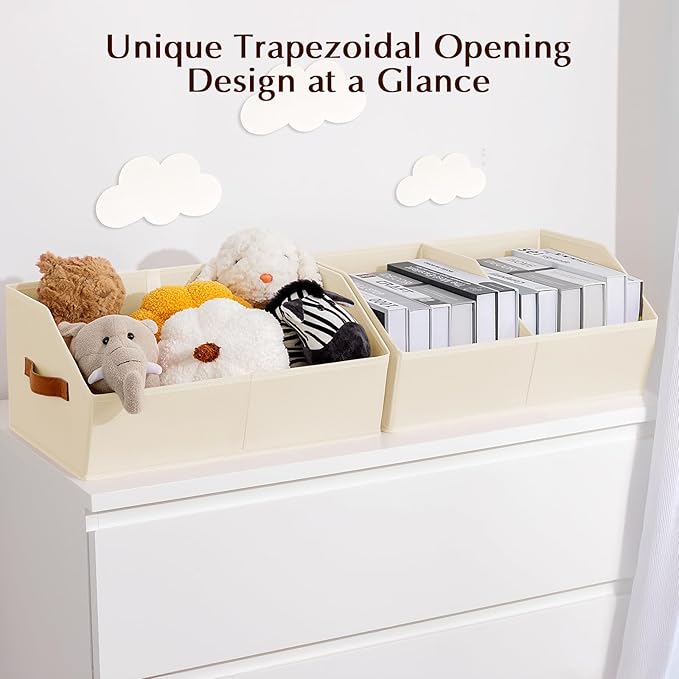 Homsorout Closet Organizers and Storage Bins - 4 Pack Collapsible Divided Trapezoidal Cube Storage Bins Baskets with Orange Handle for Organizing Clothes Blankets, Toys, Books, Towels(Beige)