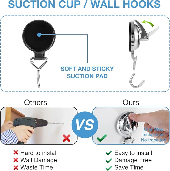 Heavy Duty Vacuum Wreath Cup Adhesive Hook，Hanging 13 lbs Robe Towel Hooks, Super Suction for Kitchen，Bathroom and Restroom (Round Silver, 2Pack)