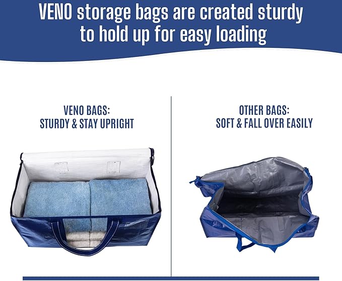 VENO 2 Pack Heavy Duty Moving Bags, Clothes and Comforter Storage Bags with Clear Window, College Dorm Essentials Packing Supplies, Foldable Boxes Alternative (Blue, 2 Pack)