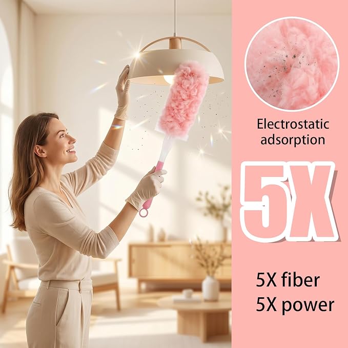 62Pcs Duster Kit 60 Refills and Extendable Handle Microfiber Dusting