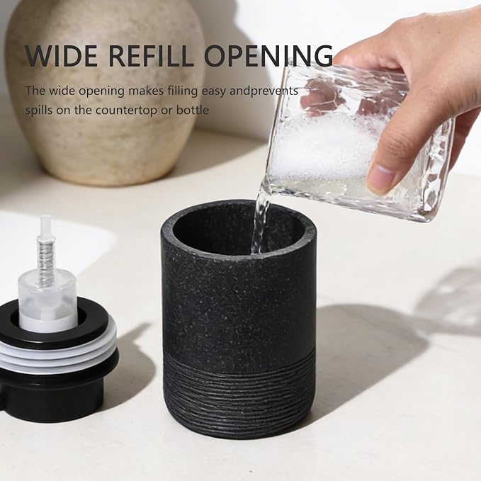 Resin Foaming Soap Dispenser, 11 OZ Bathroom & Kitchen Foam Soap Dispenser, Easy Press Pump, Refillable Hand Soap Dispenser, Modern Decor (Black)