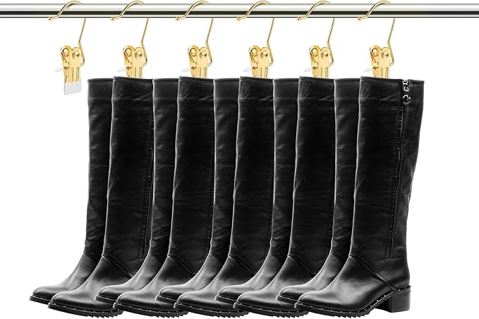 Hotop 20 Pieces Boot Hanger Clips for Closet, Laundry Hanging Hooks Heavy Duty Clips Boot Holder Portable Single Hooks Space Saving for Pants Jeans Clothes Hats Tall Towels (Gold)