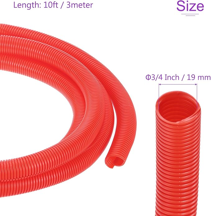 DMiotech 10ft Wire Loom Split Tubing 3/4 Inch(19 Mm) ID, Cord Protectors from Pet Flexible Conduit Cable Management for Office, Home, Garden, Red