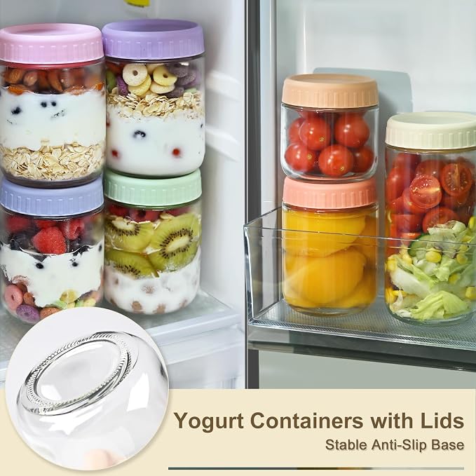 Overnight Oats Containers with Lids, 10oz Wide Mouth Mason Jars with Lids, 3 Pack Glass Jars with Airtight lid for Chia Pudding Yogurt Salad, Meal Prer Oatmeal Jars, Yellow