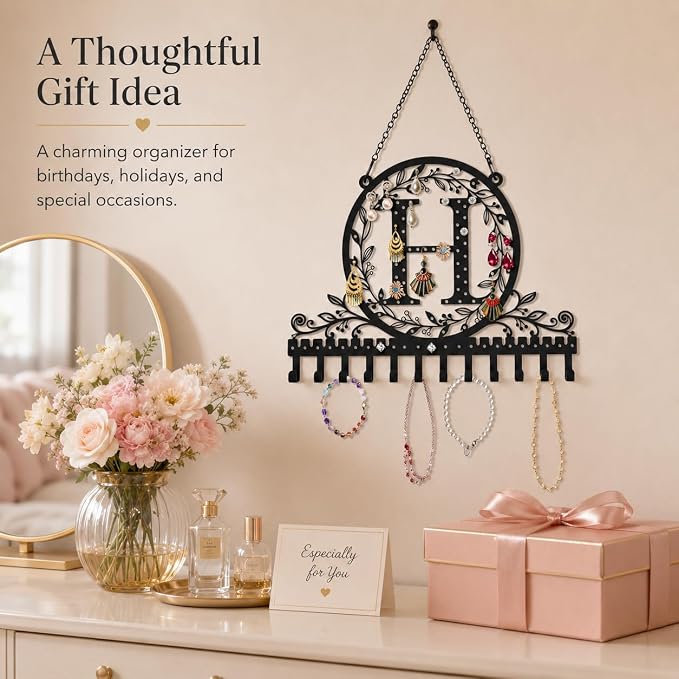 Wall-Mounted Metal Earring Holder Hanging Jewelry Organizer for Earrings and Necklaces Space-Saving Wall Display with Hooks for Jewelry Storage (jewelry stand H)