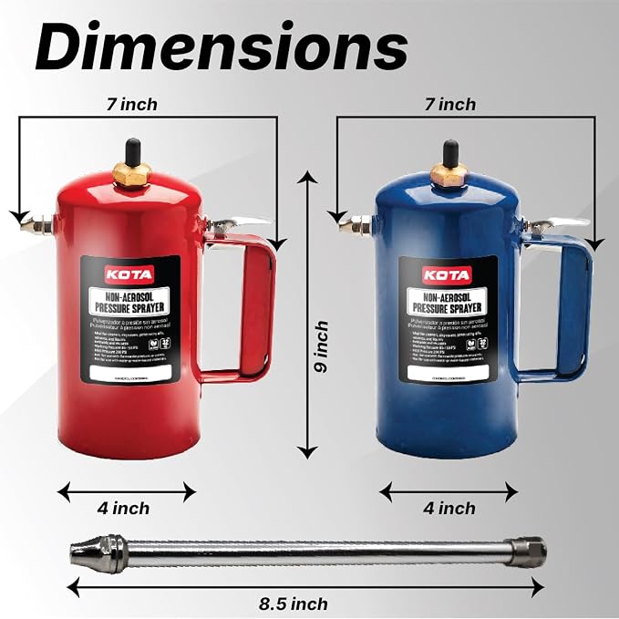 LAUCO Non Aerosol Pressure Sprayer - Refillable Pressurized Sprayer Bottle for Oil, Solvent, Degreasers, Lubricants - Rechargeable Steel Canister with Brass Nozzles, 32oz. (1, Blue) 69533