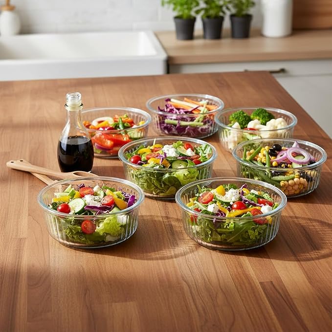 H.JSS WDJS 1.5 cup Round Glass Food Containers with Lids and Spoon, 12oz Small Glass Lunch Storage Containers, Small Round Meal Prep Bowls for Office, Outdoor. Microwave, Freezer, Dishwashe safe