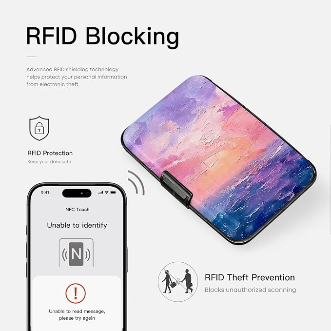 Credit Card Holder RFID Aluminum card case sunset mini Wallet Women Men | ABS Business ID Case,Hard Case Large Capacity 6 Slots, Waterproof Durable ，Secure Closure Slim Small Credit Card Protector