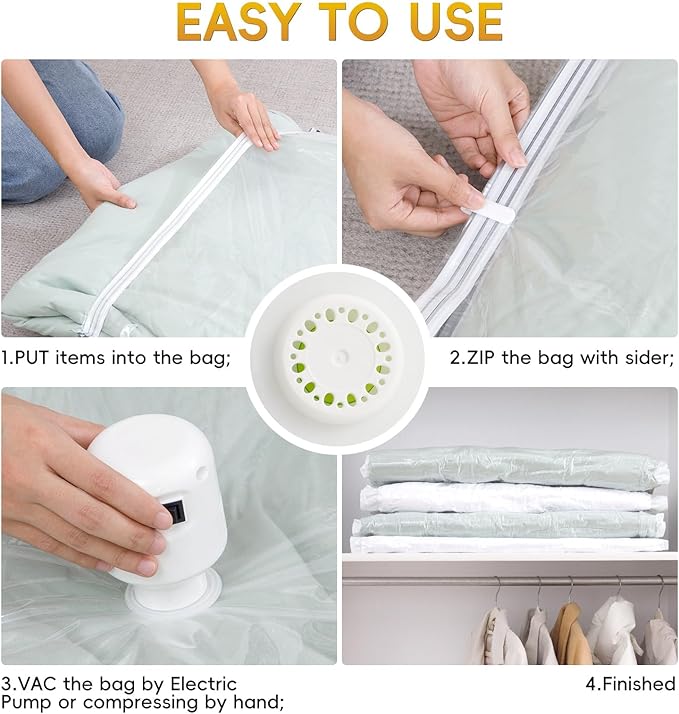 Vacuum Storage Bags with Electric Air Pump, 15 Pack (5 Jumbo, 5 Large, 5 Medium) Space Saver Bag, Space Saver Bag, Vacuum Sealer Bags for Clothes, Blanket, Duvets, Pillows, Comforters,Travel