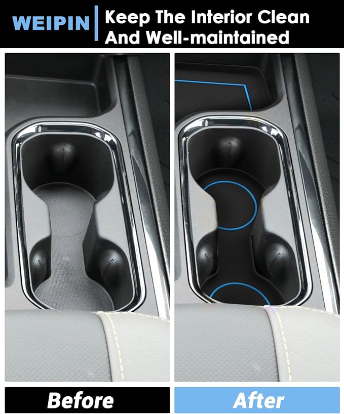 For 6PCS Refreshed Models 2022-2026 Silverado/Sierra 1500 & 2024-2026 Sierra 2500 3500 Console Liners-[3D High-Edge Liquid Silicone] Cup Holder Mats, Full Console w/Bucket Seats ONLY - Blue
