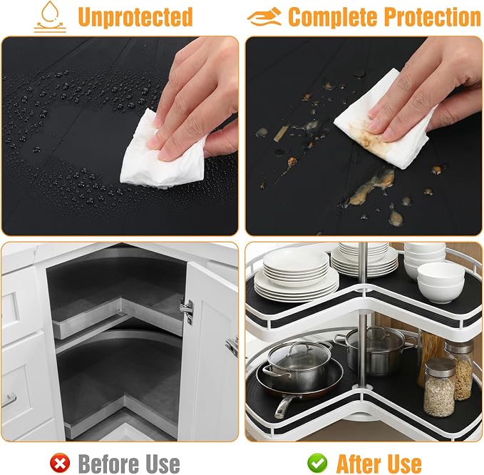 2 Pcs Lazy Susan Shelf Liners - Non Adhesive, Non Slip Kitchen Cabinet Liners for Refrigerator, Pantry, Sink & Cupboard Storage(27 Inch)