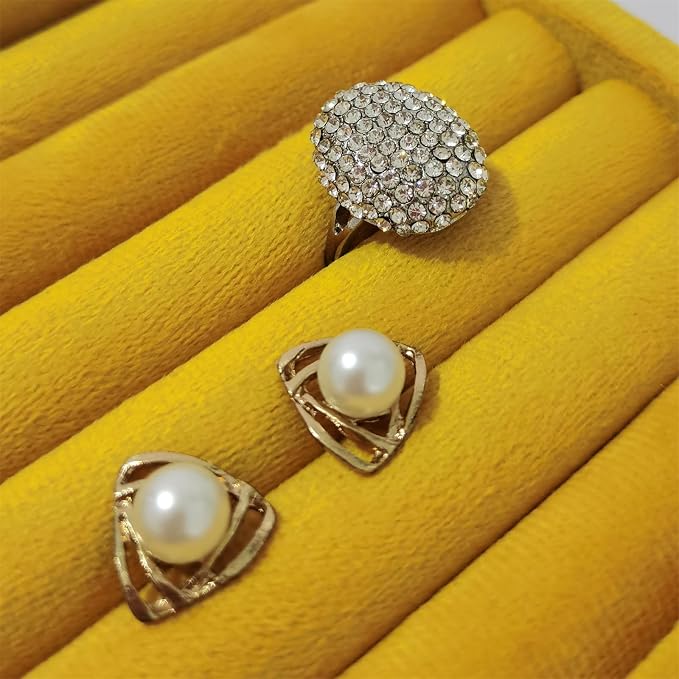 SCIKHETF Velvet Ring Earrings Studs organizer Tray Small Ring Insert Display Tray 5 Slots Stackable (Yellow)