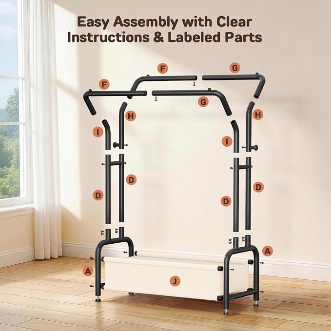 Small Kids Clothing Rack for Kids Room: Double Hanging Rods & Storage Basket - Height Adjustable Dress Up Storage - Anti-Tip Boys Baby Clothing Rack Open Nursery Baby Closet for Costumes, Shoes, Toys