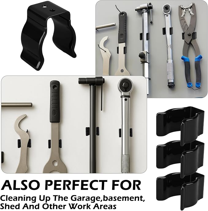10 Pack Spring Clip Broom Clip with Screws for 1 1/2-1 7/8 Inch Diameter Black Manganese U Shape Steel Clips Holder Bracket for Tools Rakes and Flashlight Pipe Tool Holder Wall Garage Garden
