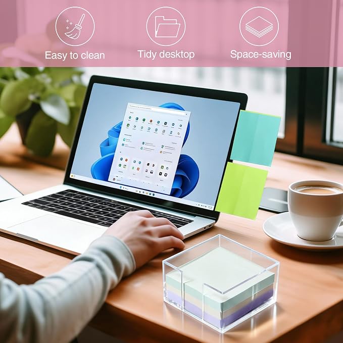 Sticky Note Holder, Clear Acrylic Notepad Holder | Notepad Organizer Notes Dispenser for Desk Office School Aesthetic Supplies Accessories