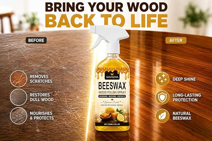 2 PCS 355ml*2, 2026 New Beeswax Wood Polish Spray Furniture Polish and Cleaner Natural Wood Polish Spray for Living Rooms Kitchens Wood Furniture Floors Cleans Restores Shine Scratches