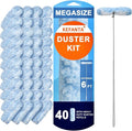 Duster Refill Kit with 6ft Super Extendable Handle for Swiffer, 40Pcs | 6ft Super Extendable Handle,Compatible with Swiffer, 360° Disposable Microfiber Dusting Pads