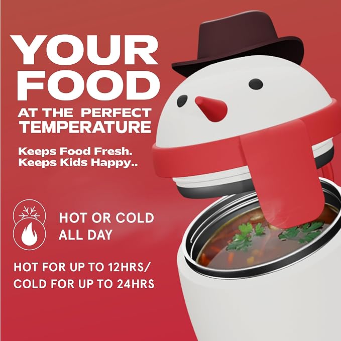 asobu Bestie Foodie Kids Insulated Food Jar – Cute Character Lunch Container for Children, BPA-Free Stainless Steel, Leakproof & Vacuum Sealed, Keeps Food Hot or Cold, Easy to Clean, 16oz
