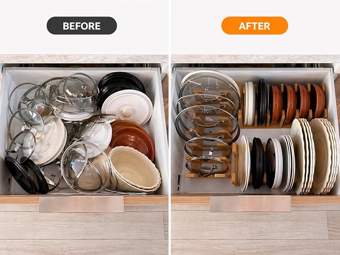 Pot Organizers Inside Cabinet – Pot Lid & Plate Rack for Cabinet, Multi-Use Storage for Lid Organizer Inside Cabinet - Cutting Boards, Baking Sheets & Trays - Fits Under Cabinet or Drawer
