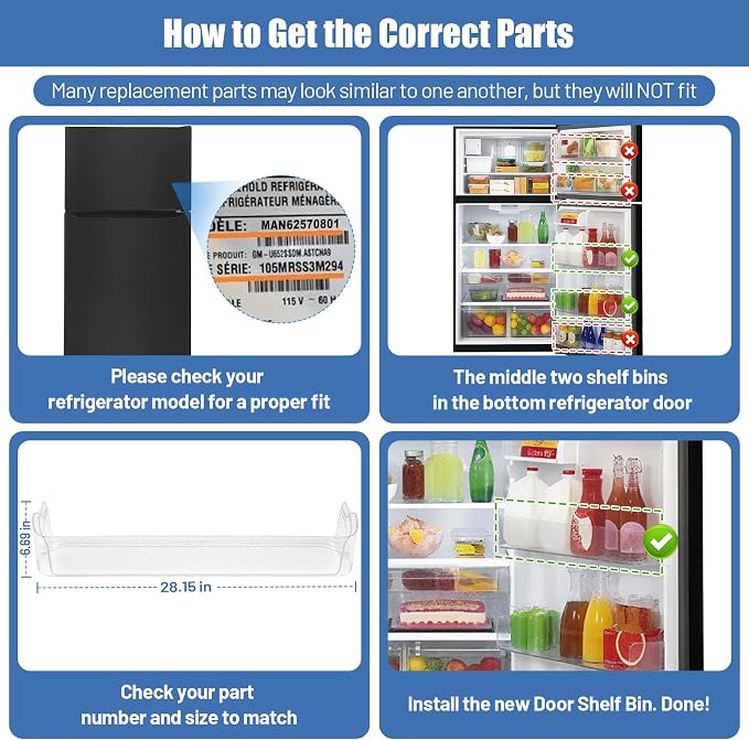 MAN62570801 Refrigerator Door Shelf Bin Compatible With LG Kenmore Refrigerator Parts Replacement Fridge Door Shelf LTCS24223S LTCS24223D LTWS24223S LRTLS2403S Fridge Door Basket Right