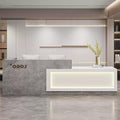 Modern Reception Desk with Counter, Front Desk Reception Counter with Lockable Drawer, Keyboard Tray & Storage Cabinet, Solid Wood Receptionist Table for Salon Office Lobby (H - Right, L 2m/78in)