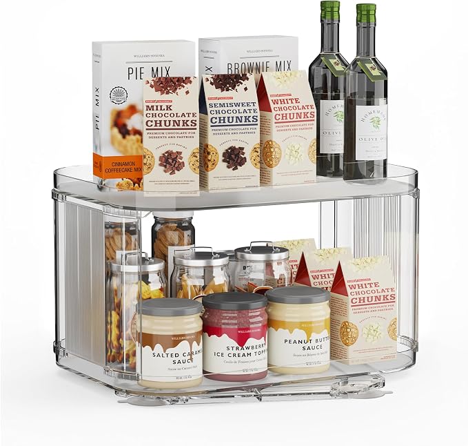 2-Tier Lazy Susan Turntable Organizer for Cabinet/Countertop/Pantry/Bathroom/Coffee Bar, 12.8''Lazy Susan 360°Rotating Storage, Max Weight The Top Holds Up to 26lb (2Pack)