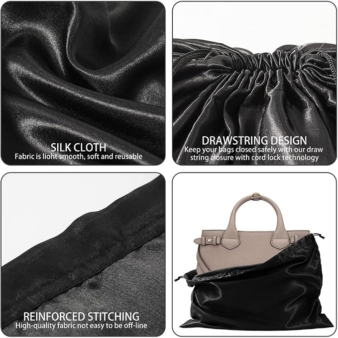 2 PCS Dust Cover Storage Bags Dust Bags for Handbags Large, Silk Drawstring Purse Storage Bag for Handbags Purses, Shoe Boots, Travel Organizer (Black + White, 23.6 * 19.6 in)