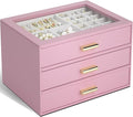 AKOZLIN Jewelry Box with Clear Lid Functional Leather Jewelry Storage Organizer Case 3 Drawers for Women Girls Necklace Ring Bracelet Earring