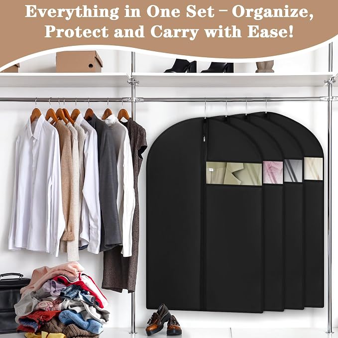 20 Pack Garment Bags for Hanging Clothes,Suit Bags For Closet Storage and Travel with Clear Window 40-inch Suit Garment Bag for Men Women Skirt Shirt Coat,Black