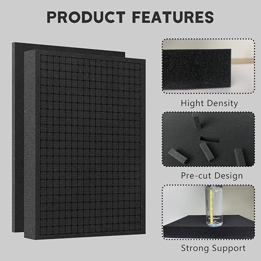 Pick and Pluck Foam Sheets, 2Pcs 16 x 12 x 2 Inch Pick Apart Foam Inserts and 2Pcs 16 x 12 x 0.4 Inch Bottom Padding for Camera Storage, Crafts, Tool Box, Storage Drawer