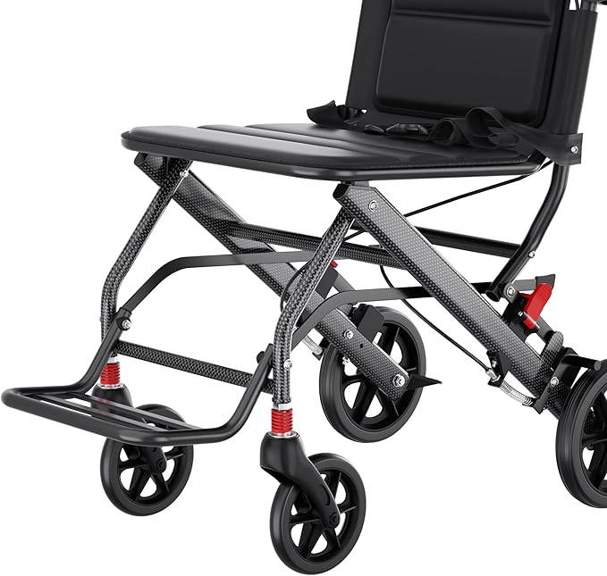 (Only 15lbs) Portable Wheelchair Lightweight Foldable, with Telescopic Handle & Storage Bag & Hand Brake, Transport Travel Wheelchair for Adults