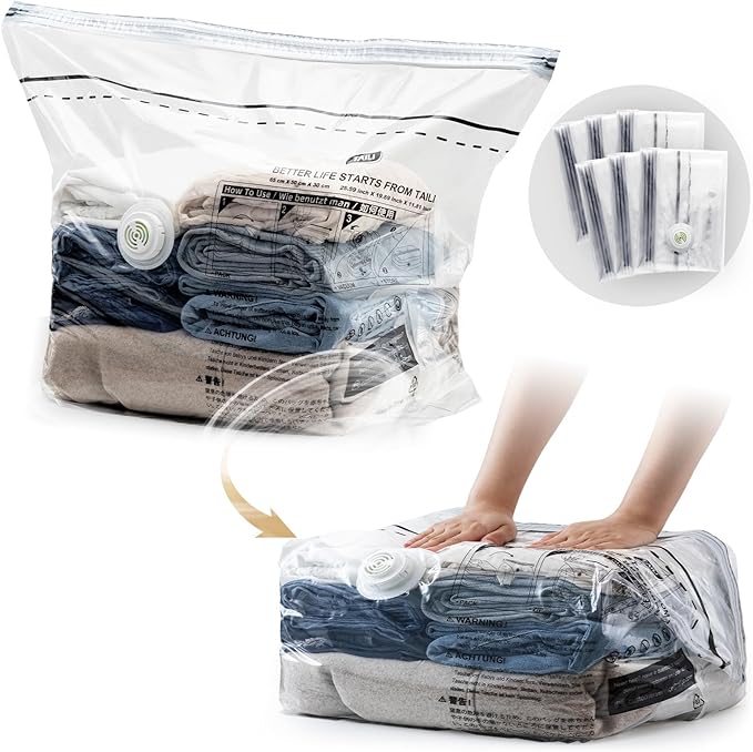 Cube Vacuum Storage Bags, 6 Pack Medium Size (25x19x11 inch), Vacuum Seal Bags for Clothing, Compression Packing for Clothes, Blankets, Baby Clothes, No Pump Needed