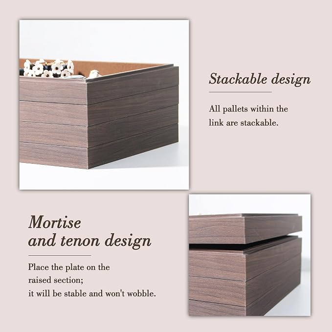 Wood Jewelry Organizer Tray, Necklace Display (Brown, 2Pc, 20-Hook) | Stackable Jewelry Display, Necklace Holder, Tangle-Free Necklace Stand, Pendant Organizer