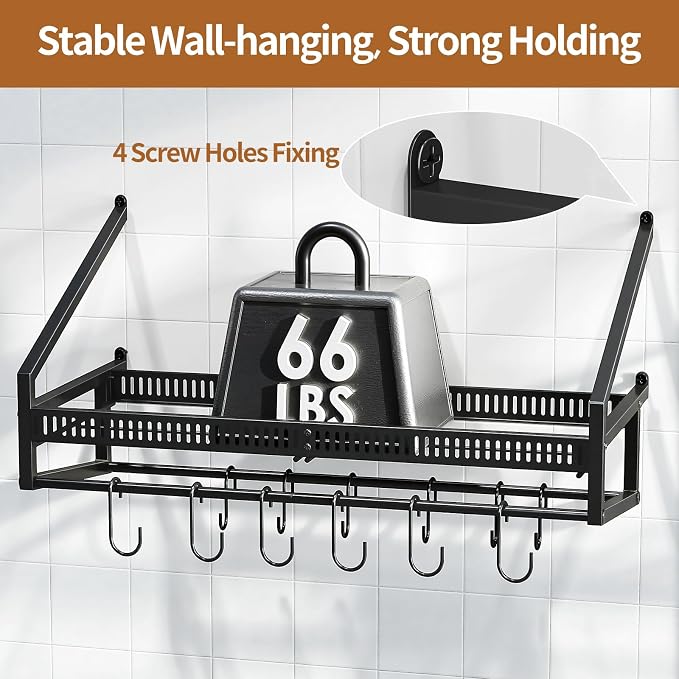 Housolution Wall Mounted Pan Holder Rack Lid Organizer Cookware Hanger | 24.8" Length, 14 Adjustable Dividers, Sturdy Metal Construction, Easy Assembly