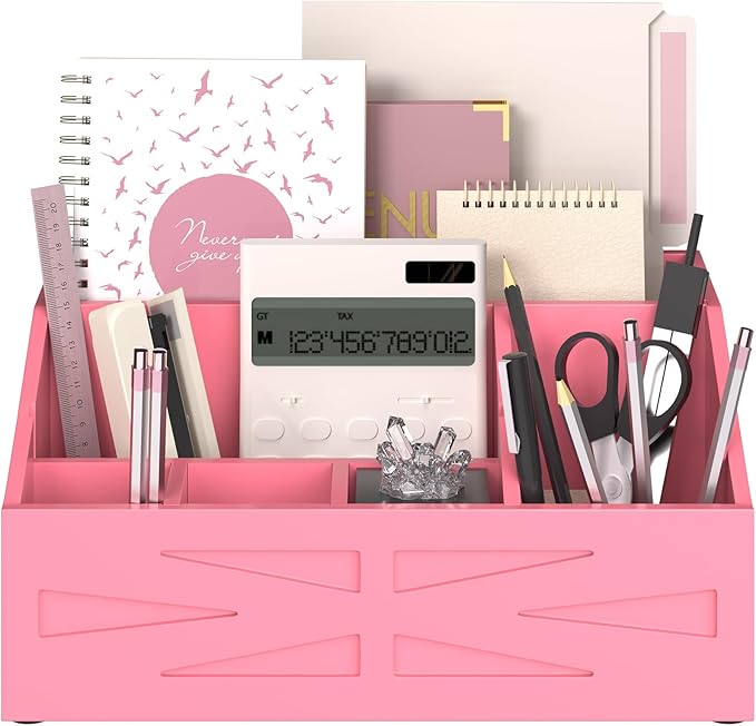 Wood Mail Organizer Countertop,Farmhouse Desk and Kitchen Countertop Storage, Letter Sorter, Desk Mail and Bill Organizer, Desktop File and Paper Holder (Pink)