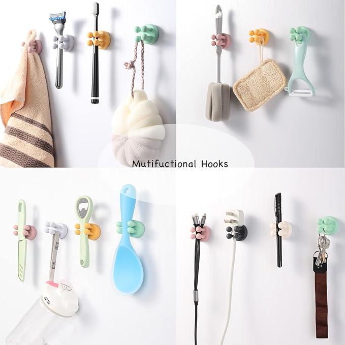 iBetterLife Self-adhesive Silicone Hook Holders - 6Pcs Mounted to Wall for Clipping Hanging Toothbrush Razor Towel Key Plug Cable, Utility Holders for Kitchen Bathroom Home Office Dorm Room Essentials