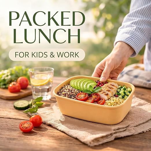 TOPtoper 50 Pack 30 OZ Disposable Meal Prep Containers with Lids and Forks, Large Kraft Paper Bowls for Party, Disposable Food Containers with Lids, Freezer and Microwave Safe Meal Prep Containers